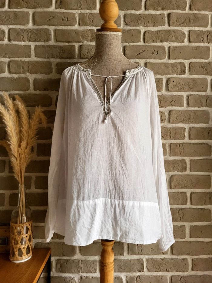 Blouse bohème blanche et broderies argentées Noa Noa - 100% coton