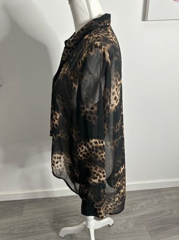 Chemisier asymétrique transparent léopard marron beige Y2K T38 M