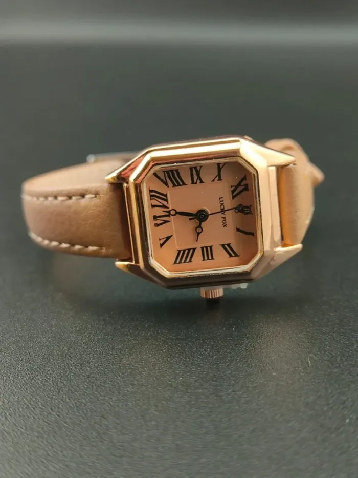 Montre hexagonale, brun-noisette, rose-dorée - photo numéro 2