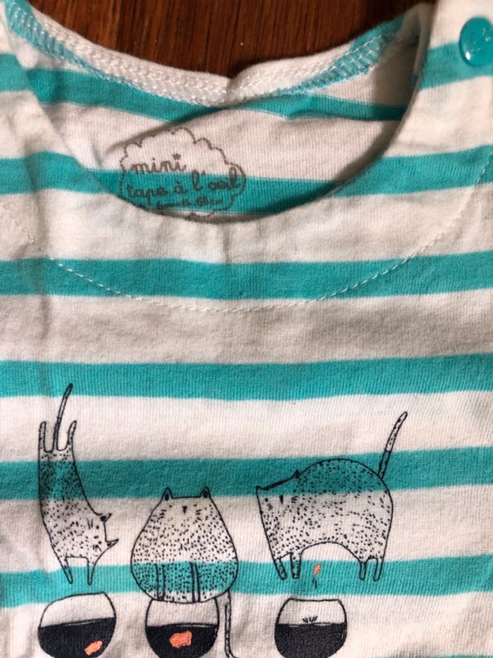 Tee shirt rayé blanc et turquoise 6 mois - photo numéro 3