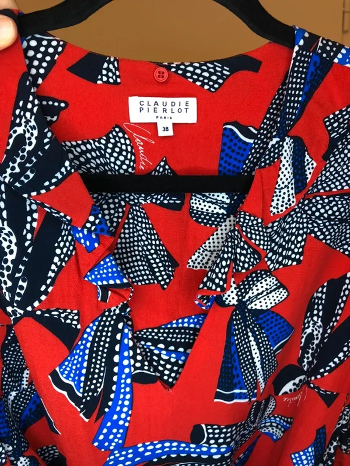 Robe à volants rouges à motifs noeuds Claudie Pierlot taille 38 - photo numéro 6