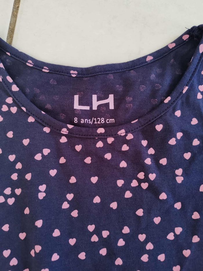 Robe sans manche fille bleu marine avec des cœurs roses La Halle 8 ans - photo numéro 2