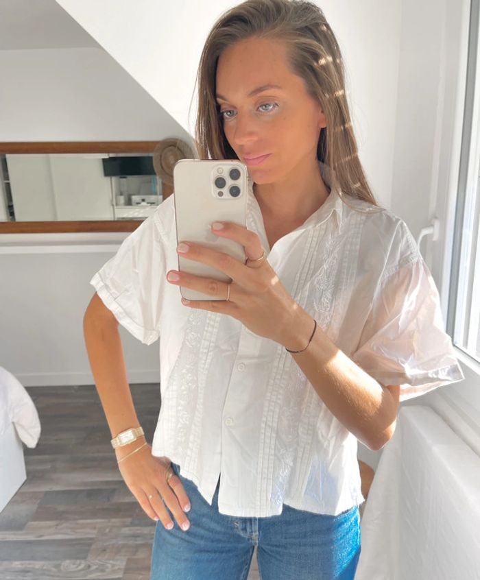 Chemise manches courtes blanche à broderie - photo numéro 7