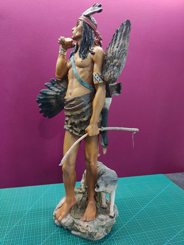 Native American Indien Figurine avec loup 62 cm - photo numéro 3