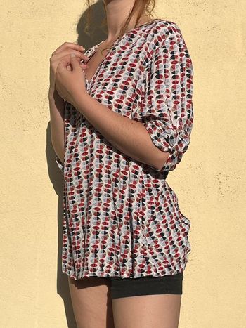 Blouse manches 3/4 motifs petits cercles colorés