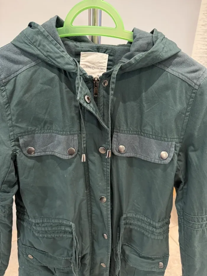 Manteau parka bleu/vert cache cache - photo numéro 2