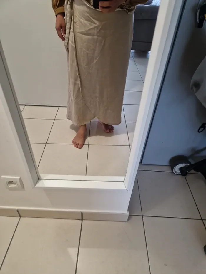 Jupe porte-feuille à nouer lin beige taille 46 très bon état - photo numéro 5