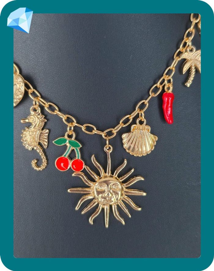 Collier trésors du monde dorée rouge 36-43cm - photo numéro 3