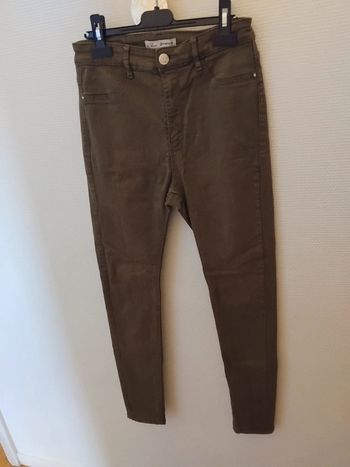 Pantalon en jeans kaki taille haute 38