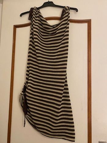 Débardeur long rayé marron doré