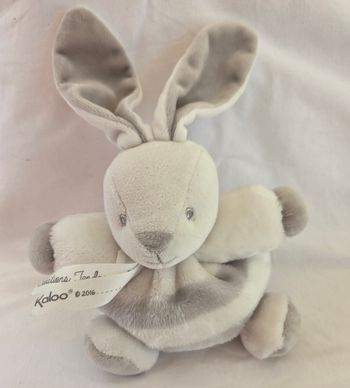 Doudou peluche Lapin boule gris et blanc rayé- Kaloo