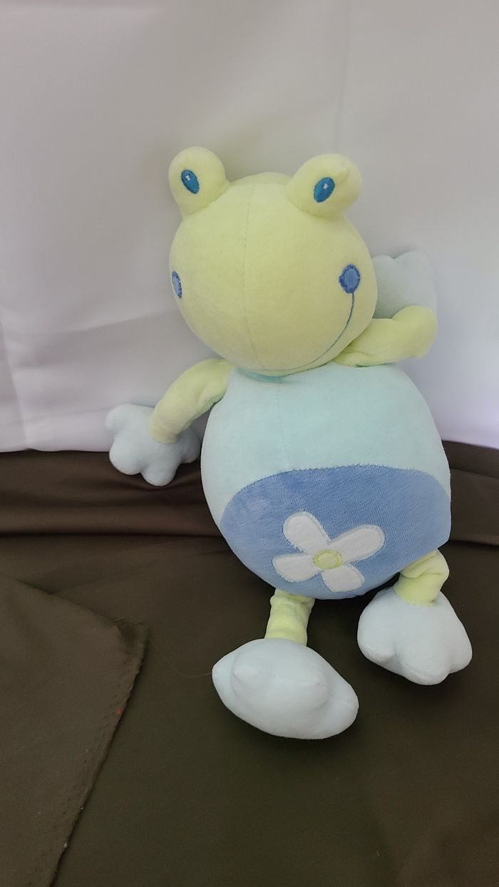 Doudou grenouille verte bleu fleur Babysun - photo numéro 5