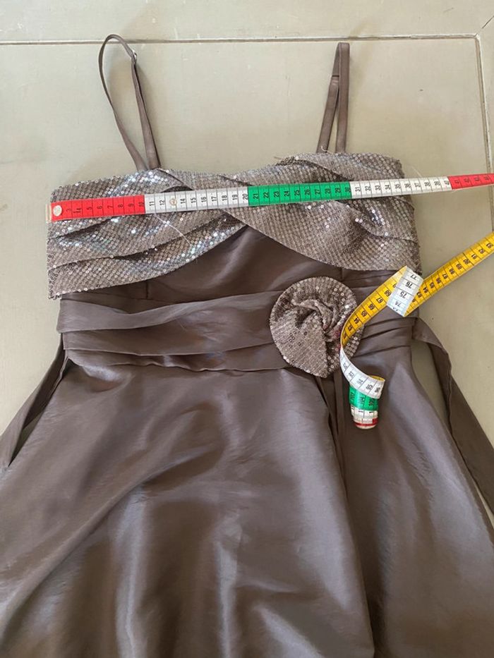Robe chic de soirée Made in Italy marron avec serquins taille S / M - photo numéro 15