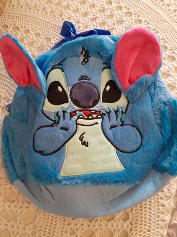 Sac à dos en tissus(style peluche) Stitch, pour enfant, bleu