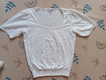 T-shirt blanc ajouré imitation broderie m&s mode M/L