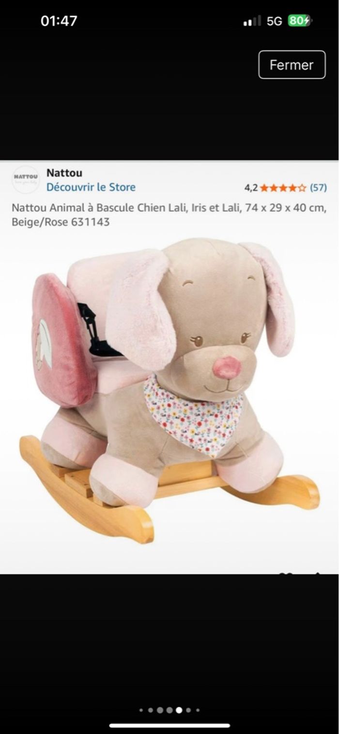 Chien à bascule nattou rose casi neuf - photo numéro 10