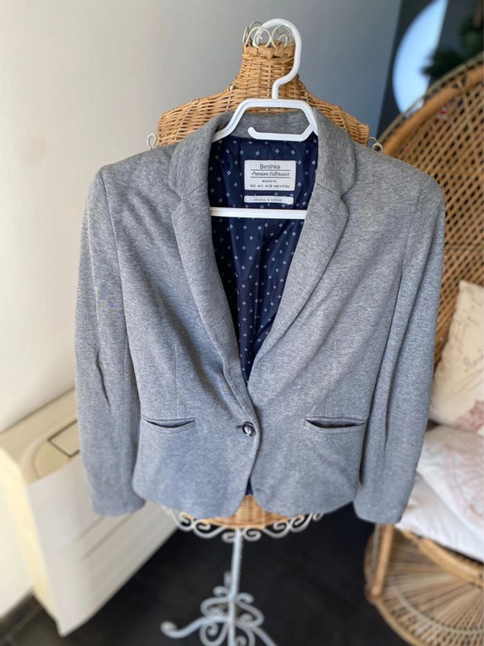 Blazer Bershka Premium Outwear gris taille S 36 - photo numéro 2