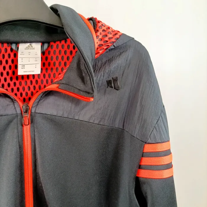 Veste à capuche Adidas grise noire et rouge bandes logo sport streetwear sport homme M A1525 - photo numéro 3