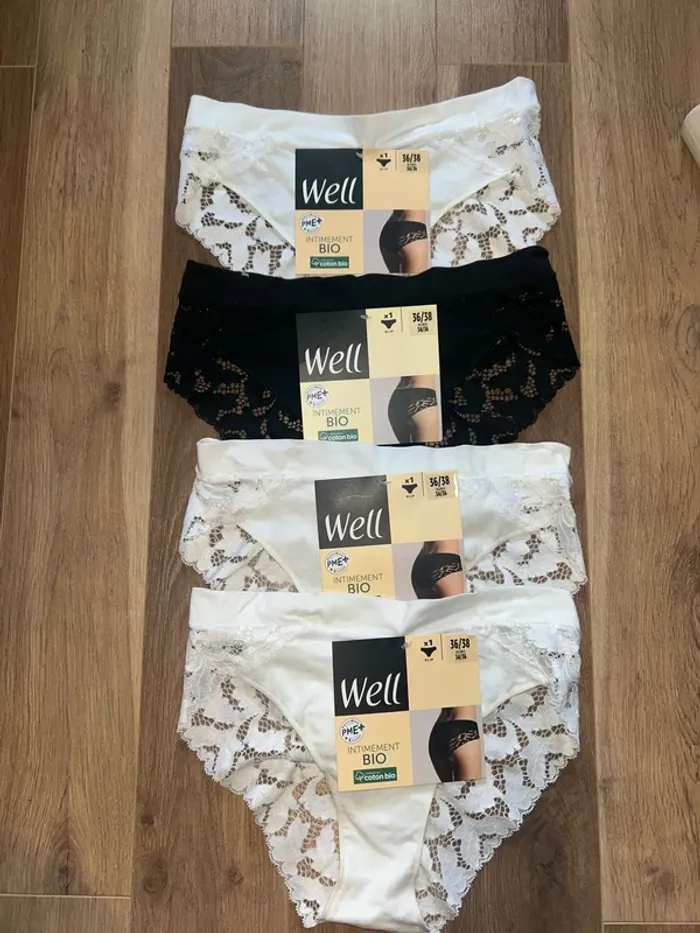 Lot de 4 slips dentelle intimement bio well
