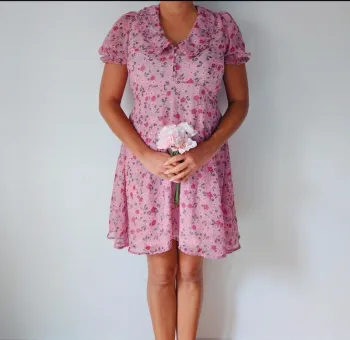 Robe d'été courte vintage rétro champêtre romantique rose fleuri taille 36