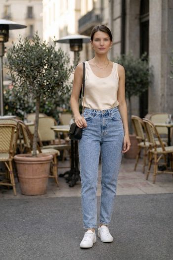 Jean Mom slim stradivarius bleu délavé taille 36 