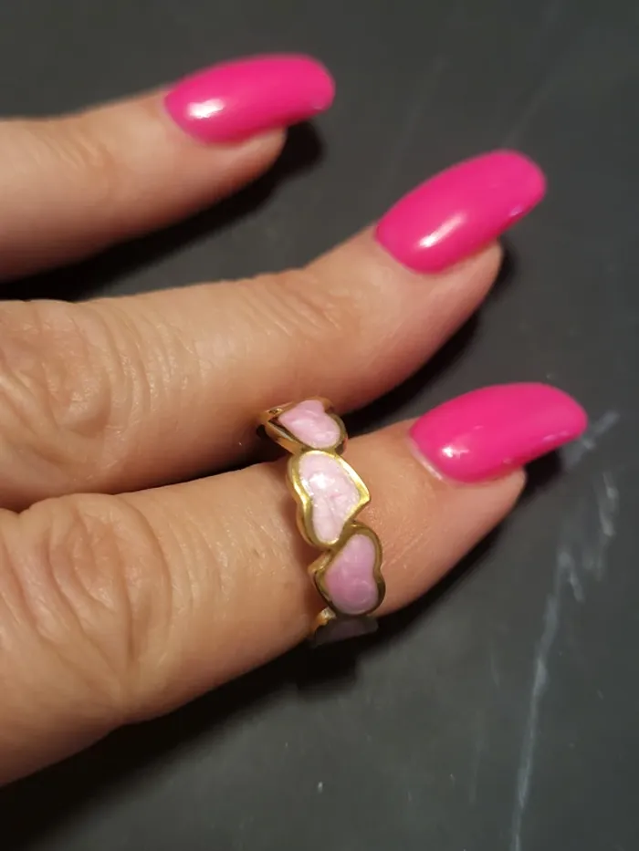 Bague acier inoxydable doré ajustable tour cœurs roses - photo numéro 3