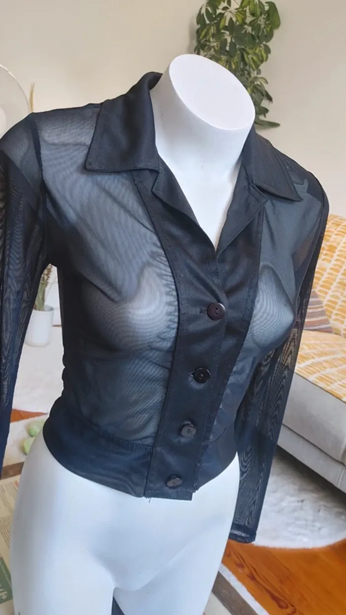 Chemise blouse courte en mesh vintage noir manche longue - photo numéro 4