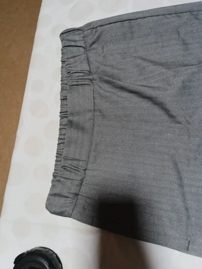 Pantalon chino femme Teddy Smith taille 36 gris rayures paillettes coupe court - photo numéro 5