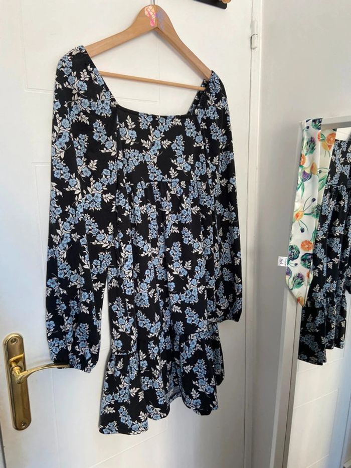 Robe manches longues style bouffantes à fleurs bleues Vila Taille S - photo numéro 2