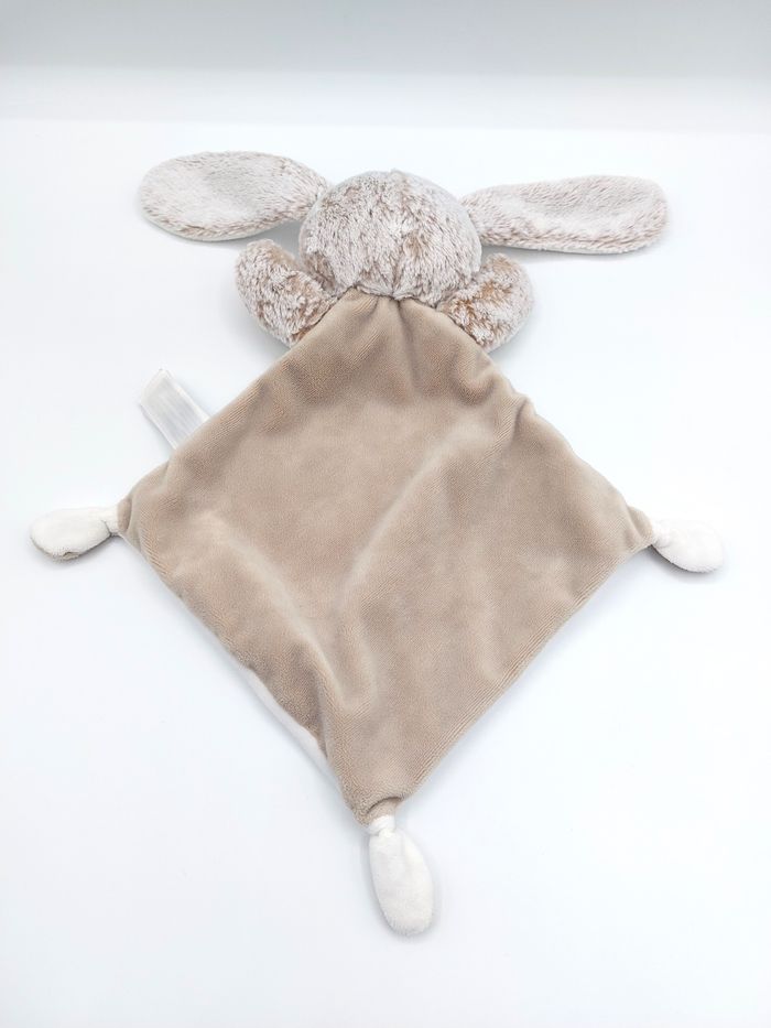 Doudou plat lapin blanc crème marron chiné beige taupe TEX Baby Carrefour - photo numéro 3