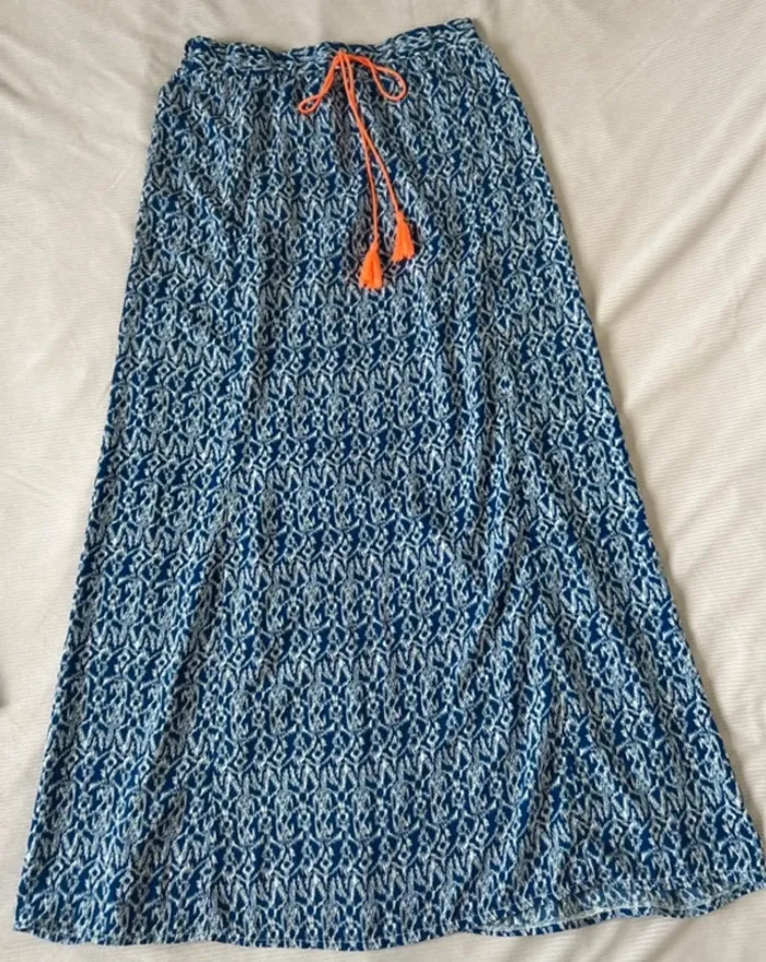 Jupe longue bohème bleu blanc taille L legere - photo numéro 2