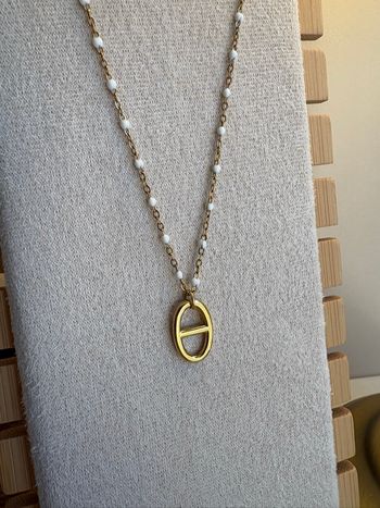 Collier ras de cou maille marine perles gigi blanc acier inoxydable 