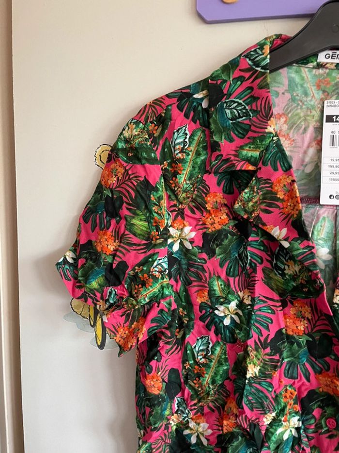 Chemise à manches courtes rose à motif tropical, taille 14 ans, marque Gemo - photo numéro 2