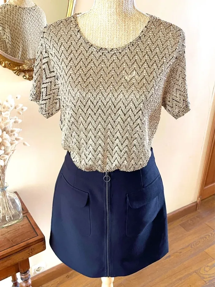 Sublime Top à Manches Courtes - Maille Effet Chevron Vintage - photo numéro 11