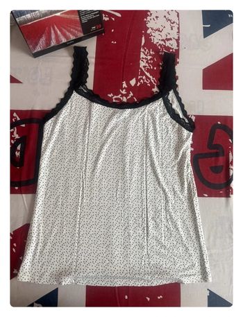 Débardeur à pois/ étoiles bretelles motifs broderies blanc et noir