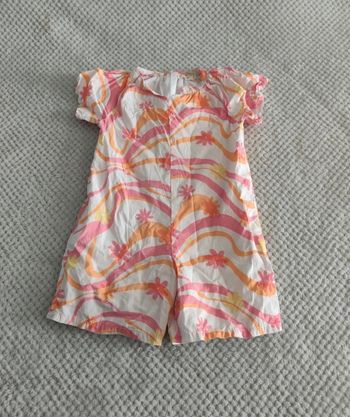 Combishort rétro à motifs vagues et fleurs – Rose & Orange –5 ans 110cm