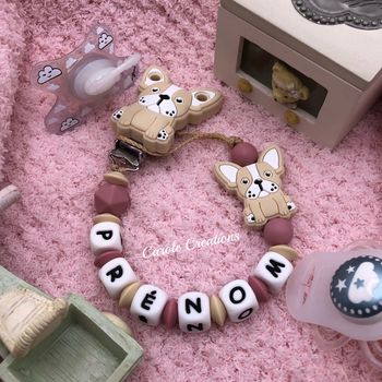 Attache tétine personnalisé en silicone bulldog fille 