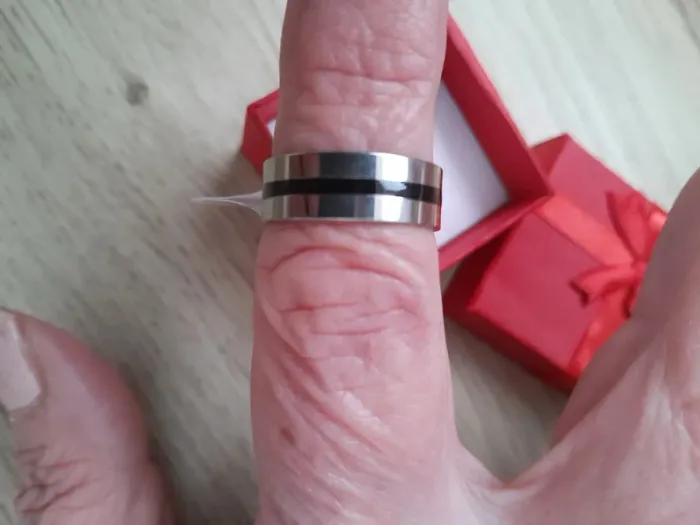 Bague Homme, argentée, bandeau noir, acier inoxydable, taille 59 - photo numéro 3