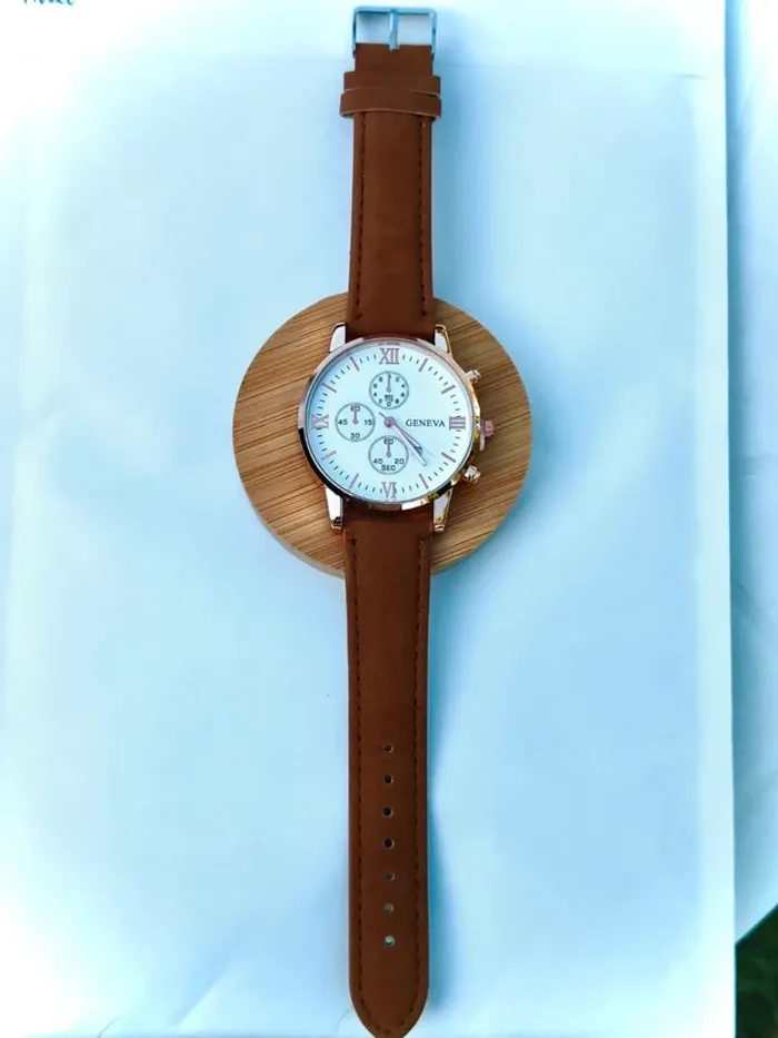 Montre marron & rose-dorée, style blanc vintage - photo numéro 3
