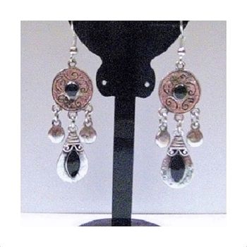 Boucles D'oreilles Pendantes Métal Argenté Et Email