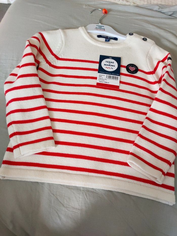 Pull marin fille enfant EF fond naturel rayé rose 5ans  Terre de Marins - photo numéro 4