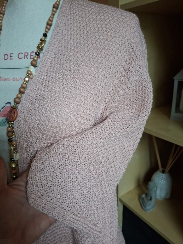 Gilet rose poudré mailles nid d'abeilles neuf - photo numéro 2
