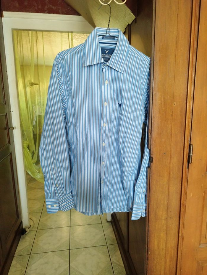Chemise bleu rayures American Eagle S/36 vintage - photo numéro 5