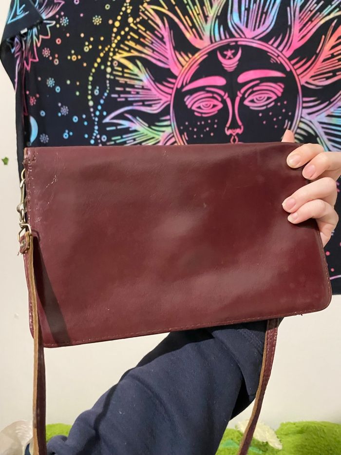 Sac à main vintage bordeaux cuir - photo numéro 2