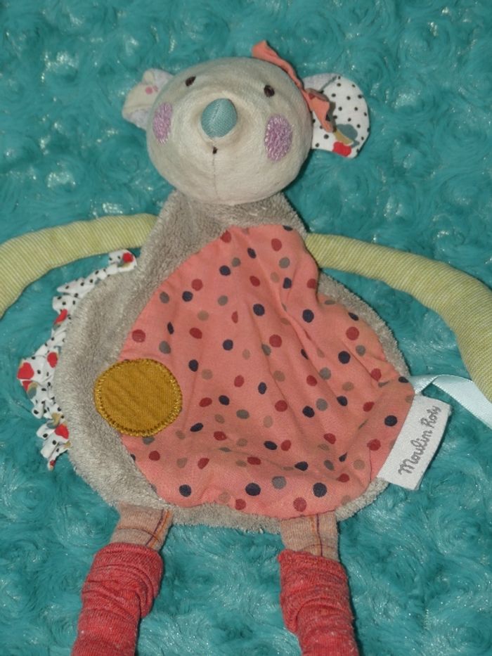Doudou plat souris rose Moulin roty Les jolis trop beaux 🐭 - photo numéro 2