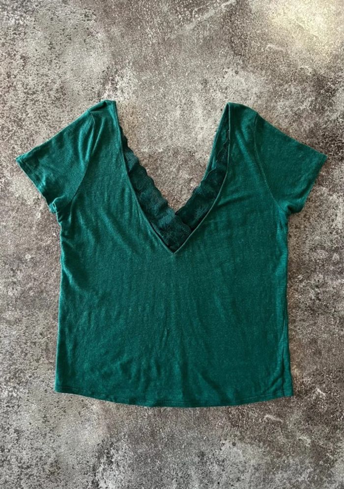 T shirt lin vert femme Sezane taille L Women green linen Grünes Leinen Damen donna lino verde - photo numéro 3