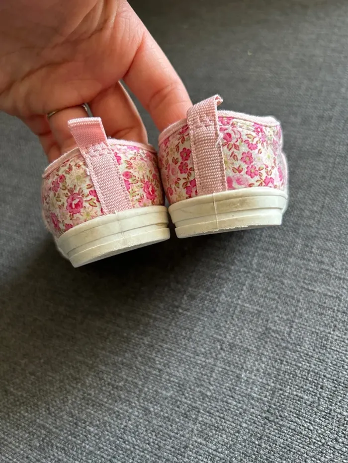 Chaussures en toile à motif fleur bébé fille, rose, taille 21 - photo numéro 4