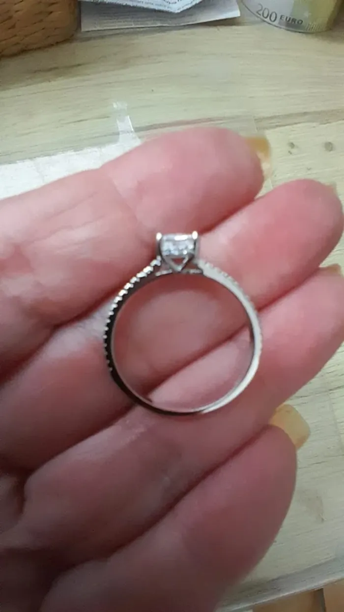 Bague avec strass, pierre transparente, argent 925, taille 60 - photo numéro 6