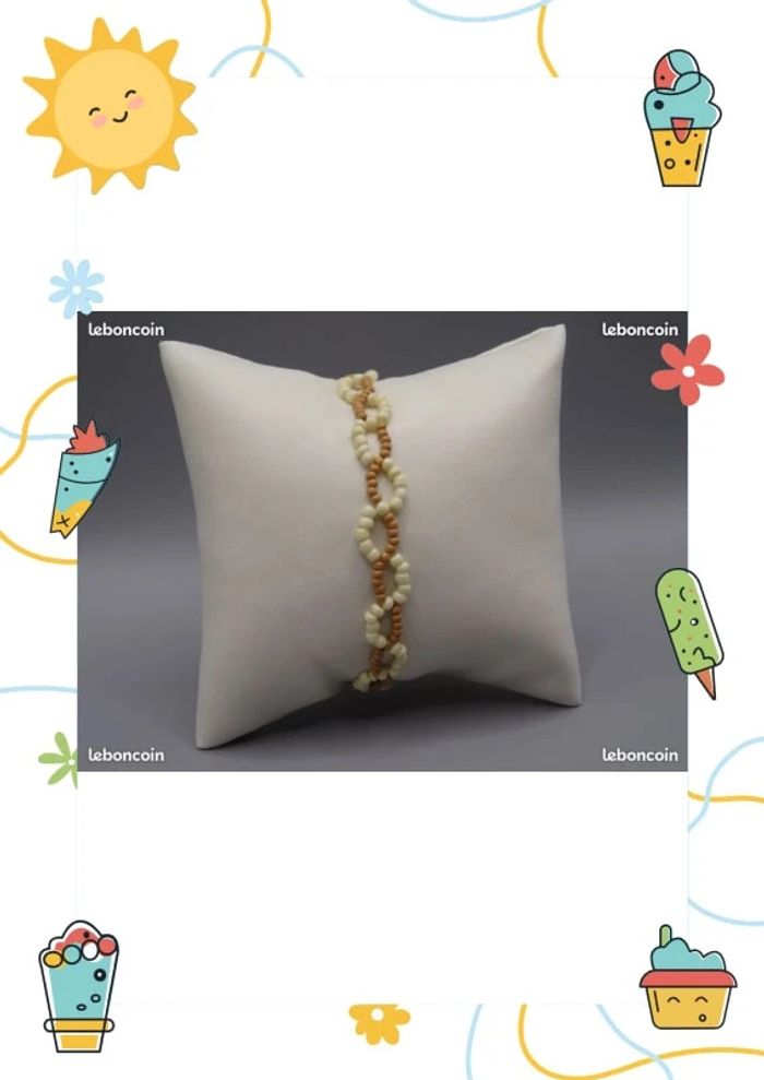 Bracelet perles de rocaille blanc et beige (camel) fait main