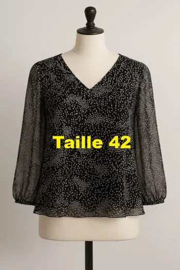 Tunique manche longue voile semi transparente noire motif blanc Naf Naf Taille 42